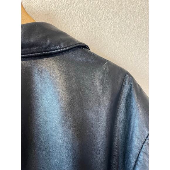 Avenue Soft Genuine Leather Black Collared Button Up Long Plus Size Jacket 22/24 - Picture 11 of 16